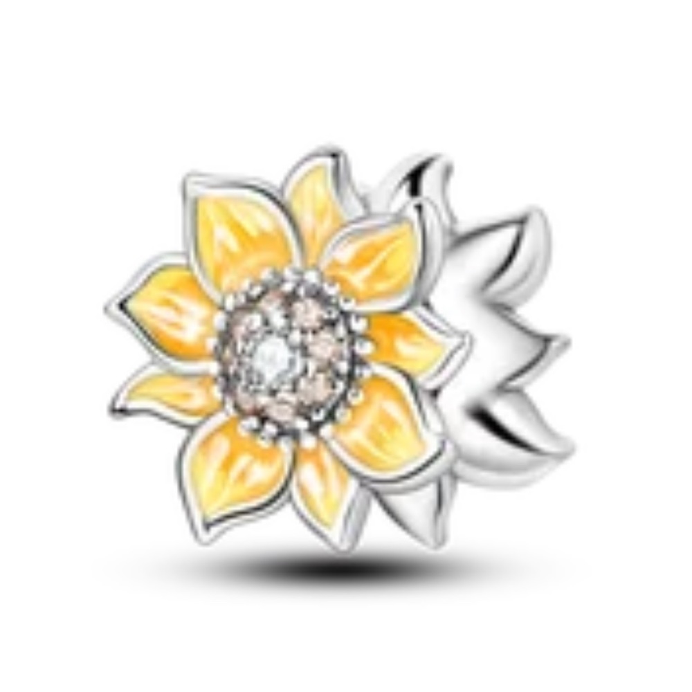 Sunflower Charm, S925 Silver, fits Pandora Charm Bracelet, Sunflower Jewelry